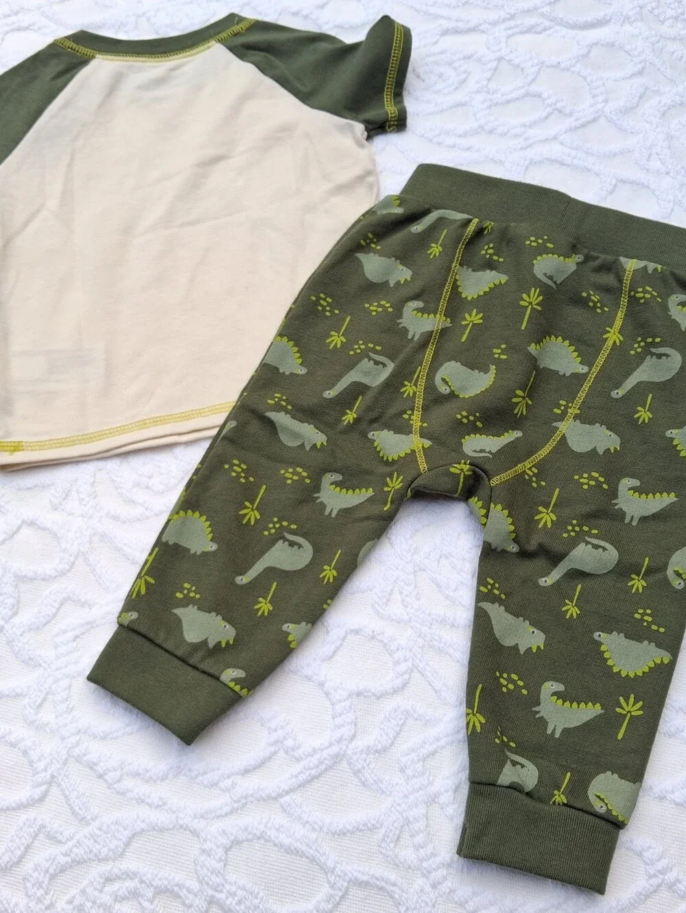Cat & Jack Green and Cream Dino Matching Set